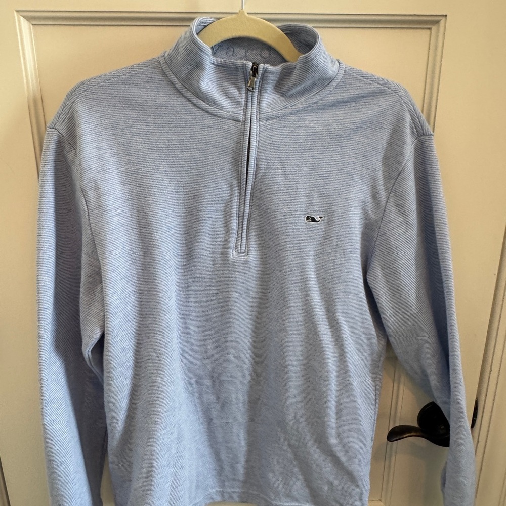 Vineyard Vines Men's Sky Blue coastline quarter Zip-Up Sweater